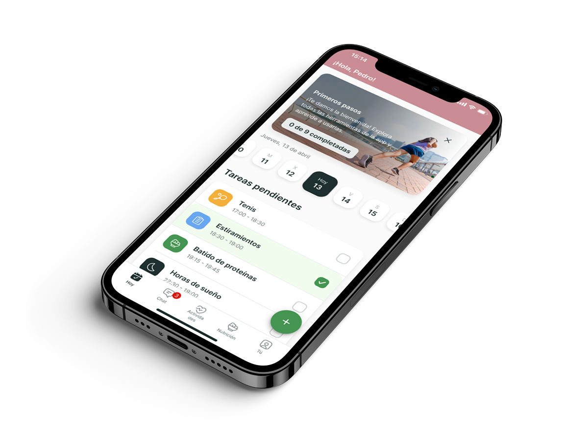 Un mockup de la app de coaching mostrando las funciones.