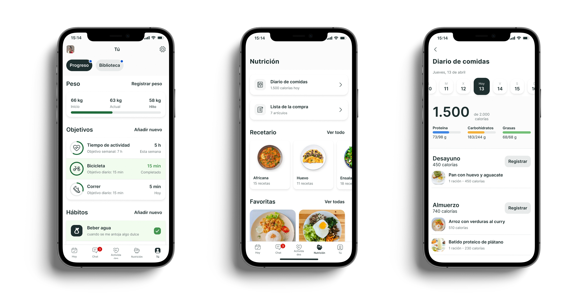 Un mockup de la app de coaching mostrando las funciones.